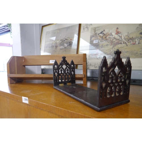 2094 - A carved oak book trough and gothic book stand