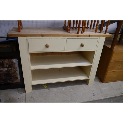 2400 - A painted pine kitchen sideboard, two drawers over two shelves