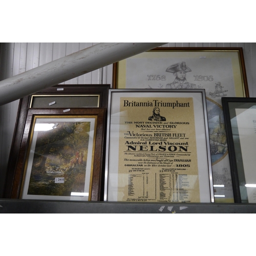 2410 - A Nelson print and three other, 2 oak framed