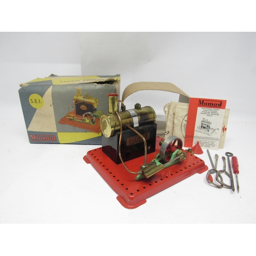 9563 - A Mamod SE1 live steam stationary engine, the horizontal brass boiler driving single cylinder and fl... 