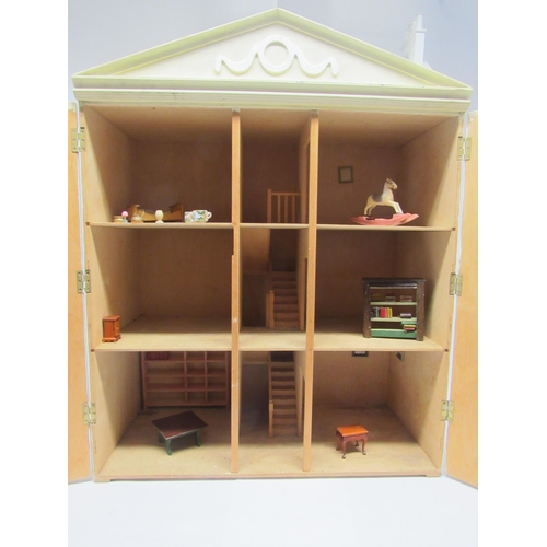 9224 - A three-storey Georgian townhouse style painted plywood front-opening dolls house, with lift-off roo... 