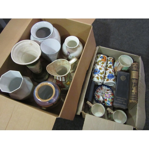 1565 - Two boxes of ceramics including HJ Wood Ltd tankards, Royal Doulton 