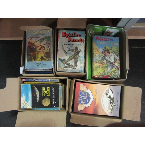 1577 - Five boxes of vintage children's books including Biggles and Worrals in the Wild