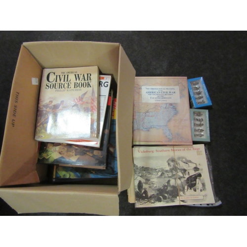 1583 - A box of American civil war related books and Westair Confederate and Union boxed pewter model soldi... 