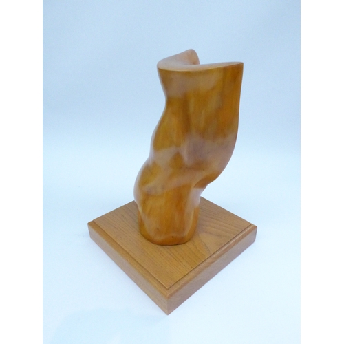 4232 - A large wooden abstract sculpture on wooden base, unsigned, 35cm high, base 24cm x 24cm