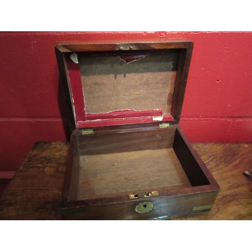 4130 - A 19th Century mahogany work box with brass mounts, escutcheon and vacant cartouche, interior a/f