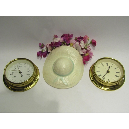 4480 - A brass wall hanging clock, barometer and posy holder (3)