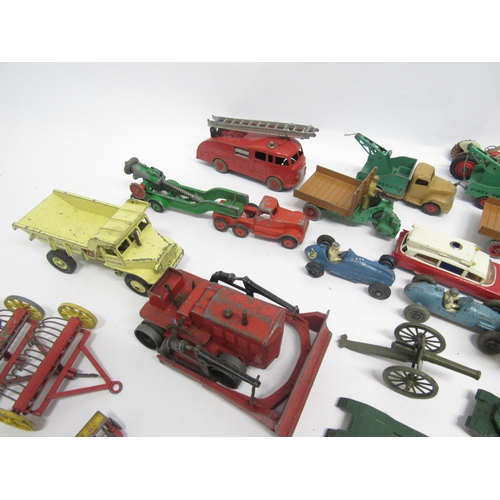 9374 - A collection of loose and playworn diecast model vehicles and accessories to include Crescent racing... 