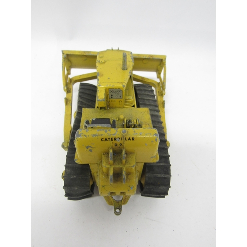 9424 - A playworn Triang Spot-On diecast model 116 Caterpillar D9 Bulldozer with yellow body and rollers, b... 