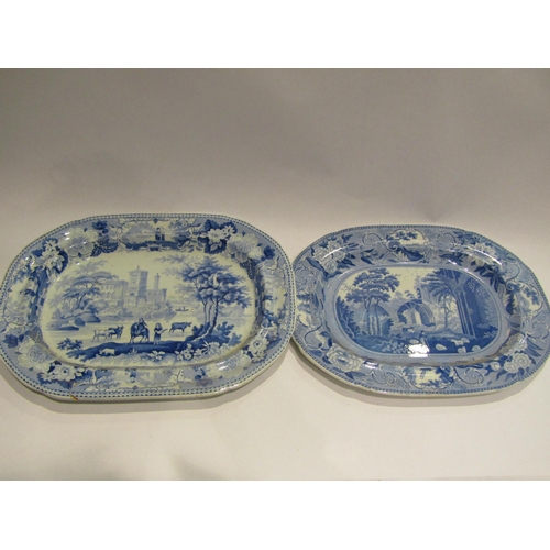 4499 - Two graduated blue and white meat plates, one marked 