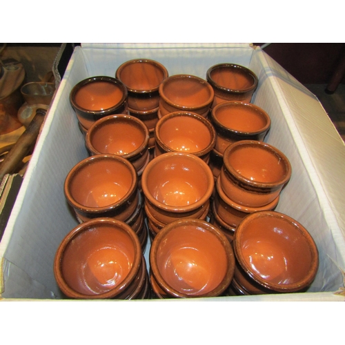 4508 - A box containing approx fifty terracotta glazed pots, 7cm tall x 8cm diameter