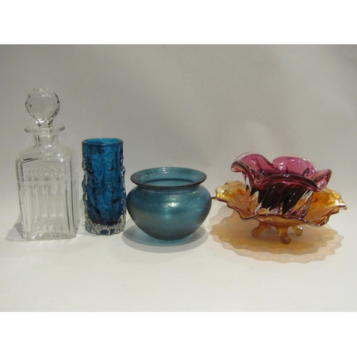 4509 - Art glass including Royal Brierley vase, Whitefriars vase in Kingfisher blue and a decanter (5)