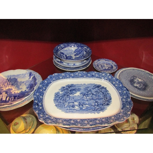 4337 - A collection of blue and white ceramics including Spode and two chargers