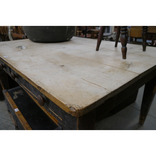 2001 - A Georgian sycamore country scrub-top kitchen table, two frieze drawers, square tapering legs, 153 x... 