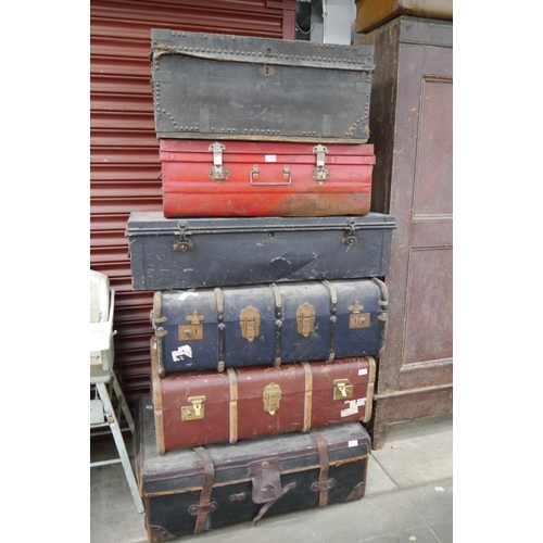 2069 - A quantity of various trunks and chests including beech bound