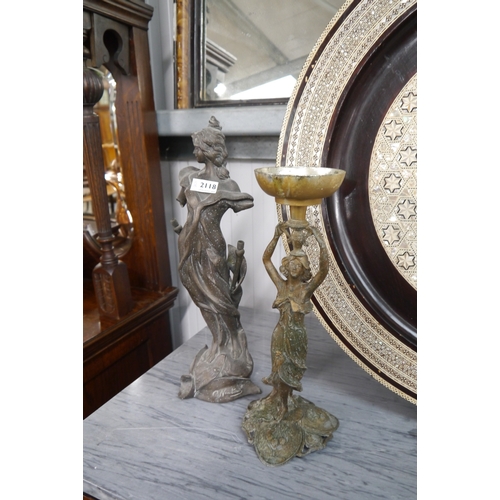 2118 - Two Art Nouveau spelter ladies, a/f