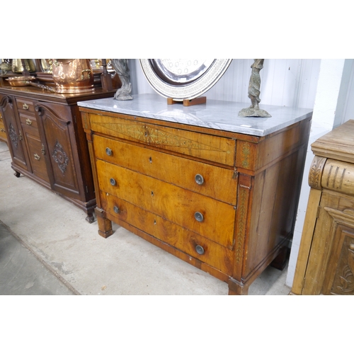 2119 - A Napoleonic Empire walnut chest of four long drawers , marble top , 97cm x 124cm x 58.5cm