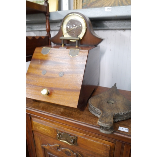 2129 - A fire bellow, mantle clock and coal scuttle