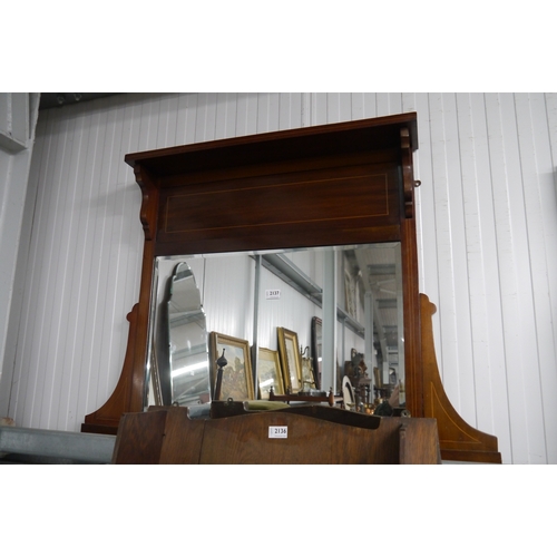 2137 - An Edwardian inlaid mahogany wall mirror with bevelled glass plate