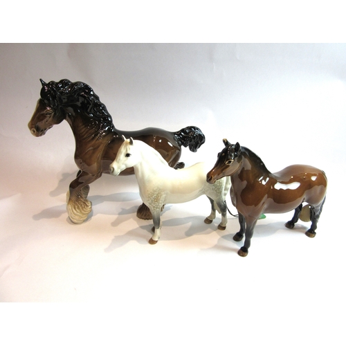 6044 - A Beswick Cantering Shire in brown gloss, no. 975 (ear restored), Beswick Welsh mountain Champion 