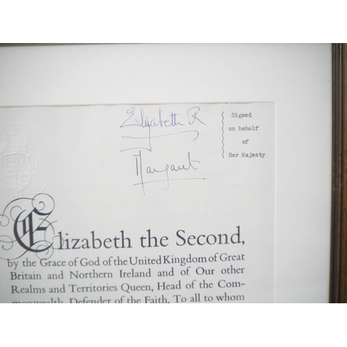 5229 - An uncommon document signed, signed by Queen Elizabeth The Queen Mother (1900-2002), “Elizabeth R.,