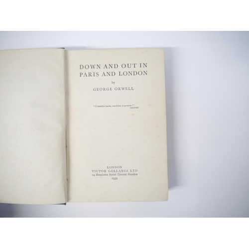 5145 - George Orwell: 'Down and Out in Paris and London.', London, Victor Gollancz, 1933, 1st edition, 3rd ... 