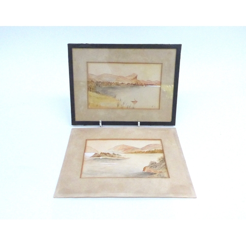 1374 - Attributed to Hugh Casson, two small watercolour paintings of landscapes, initialled HC, image size ... 