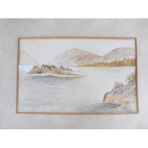 1374 - Attributed to Hugh Casson, two small watercolour paintings of landscapes, initialled HC, image size ... 