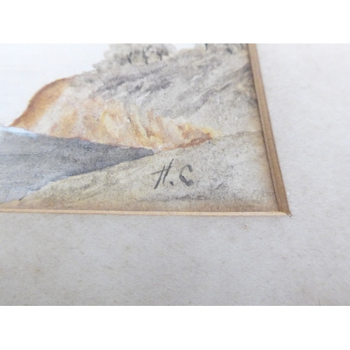 1374 - Attributed to Hugh Casson, two small watercolour paintings of landscapes, initialled HC, image size ... 