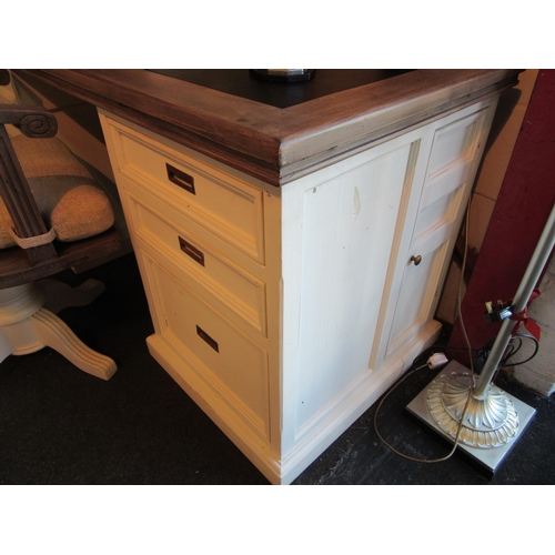 1011 - A painted hardwood office desk, twin pedestal with six drawers together with a similar swivel chair,... 