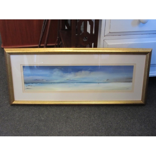 1030 - A framed print of cottage scene and a gilt framed oil seascape