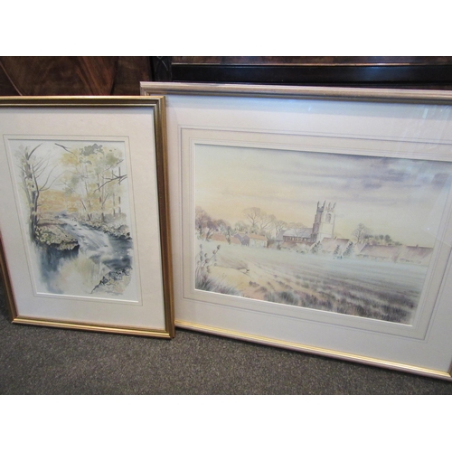 1076 - Two Hazel Rush watercolours including church and a Dartmoor scene by R D Sherrin, each framed and gl... 