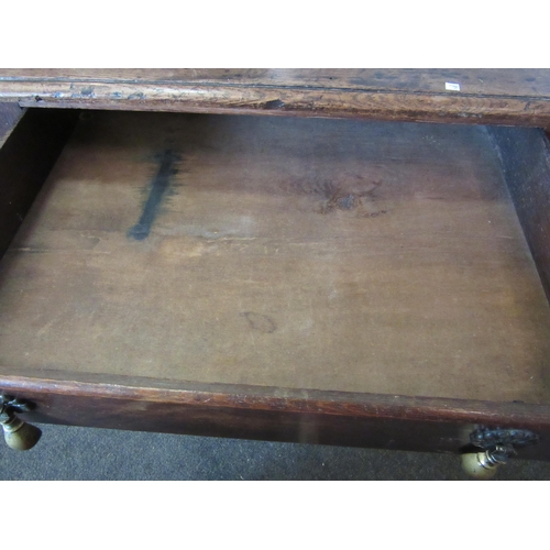 1096 - A Georgian oak lowboy, single drawer with drop pull handles, over pad feet, 71cm tall x 72cm wide x ... 