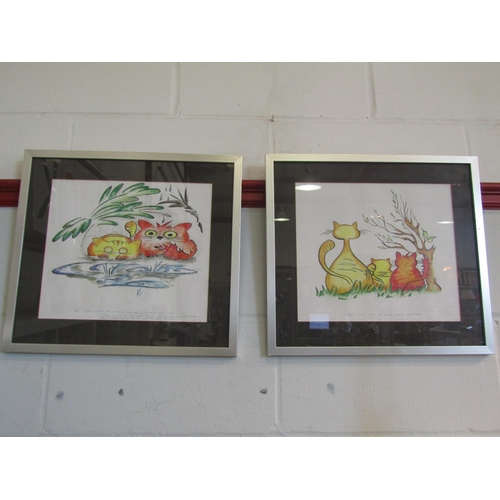 1380 - Two cartoon prints of cats, both framed and glazed, 28cm x 33cm image sizes