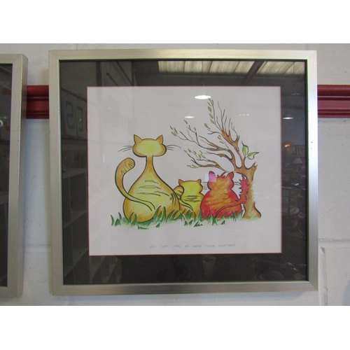 1380 - Two cartoon prints of cats, both framed and glazed, 28cm x 33cm image sizes