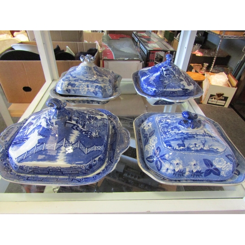 1525 - Two Tams Ware dishes with lids depicting Chinese scenery and two others with lids, blue patterned, o... 