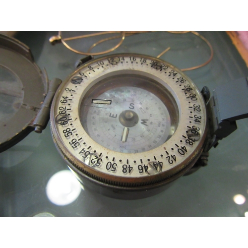 1197 - A brass tray, various ephemera and a compass etc.