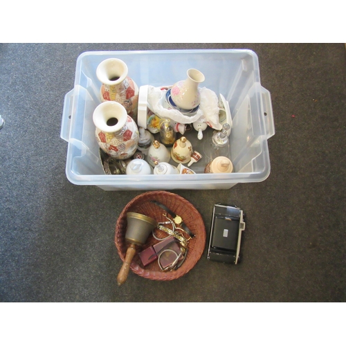 1241 - A mixed lot including a brass hand bell and a selection of ceramic bells, a pair of Satsuma vases, 1... 