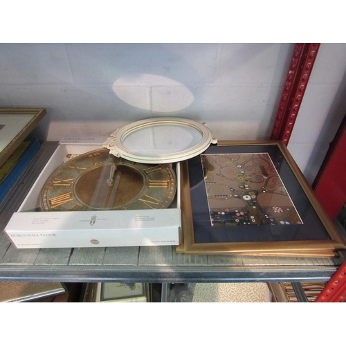 1251 - A Horus wall clock, two prints and a free standing mirror (4)