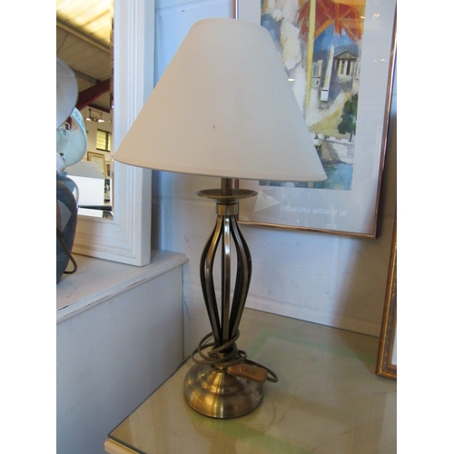 1015 - A pair of modern brushed metal lamps with shades