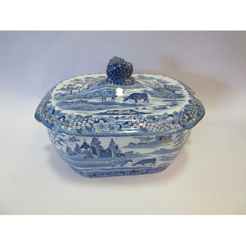 1003 - Two Victorian blue and white soup tureens a/f, one with associated ladle,  and one with lion head kn... 