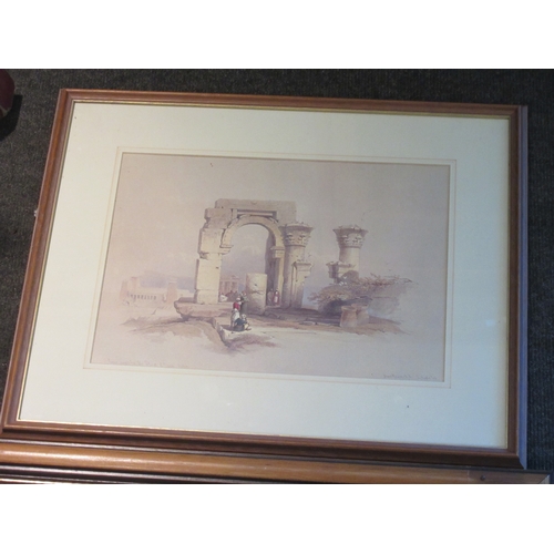 1037 - A print by David Roberts R.A. of Nubian ruins, 24cm x 34cm image size, and an oil on canvas by H.Chi... 