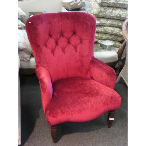 1163 - A red velour button back chair