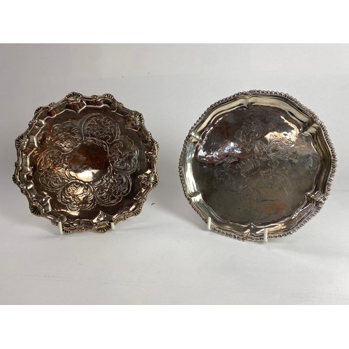 7012 - Two George III silver waiters by Ebenezer Coker 1769, 18.5cm diameter, possible repair to foot and 1... 