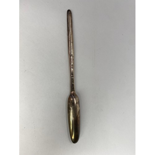 7108 - A George III silver marrow spoon, makers mark rubbed, initialled NS, London 1776 21.5 long, 53g