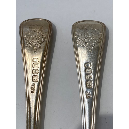 7087 - Six George III Richard Crossley large silver forks in old English thread pattern, monogrammed and cr... 