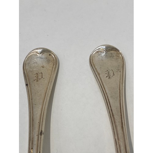 7093 - Six William Easton silver dessert spoons with letter P monogram to handle, London 1833, 297g