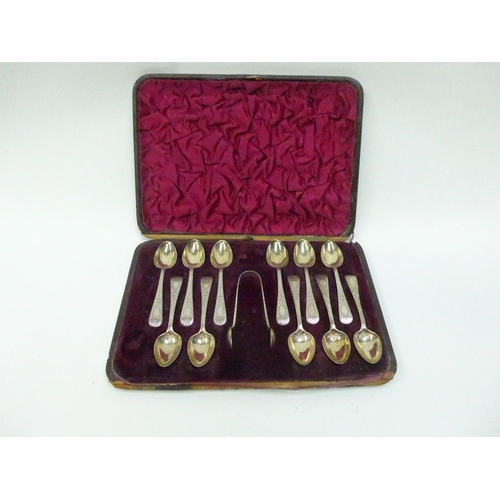 7127 - A Walter & John Barnard Victorian part set of teaspoons with tongs (one spoon missing), London 1883.... 