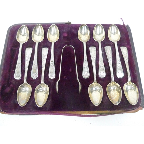 7127 - A Walter & John Barnard Victorian part set of teaspoons with tongs (one spoon missing), London 1883.... 