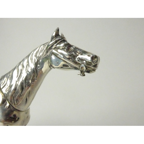 7155 - An Imported 925 silver horse statue with removable head on wooden plinth, marks for Richard Lang, Lo... 